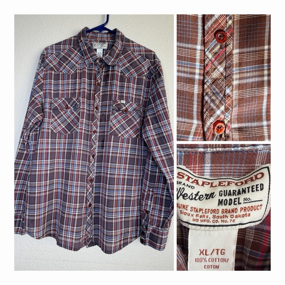 Stapleford XL Western Plaid Shirt Lightweight Cotton Hiking Horseback Equestrian